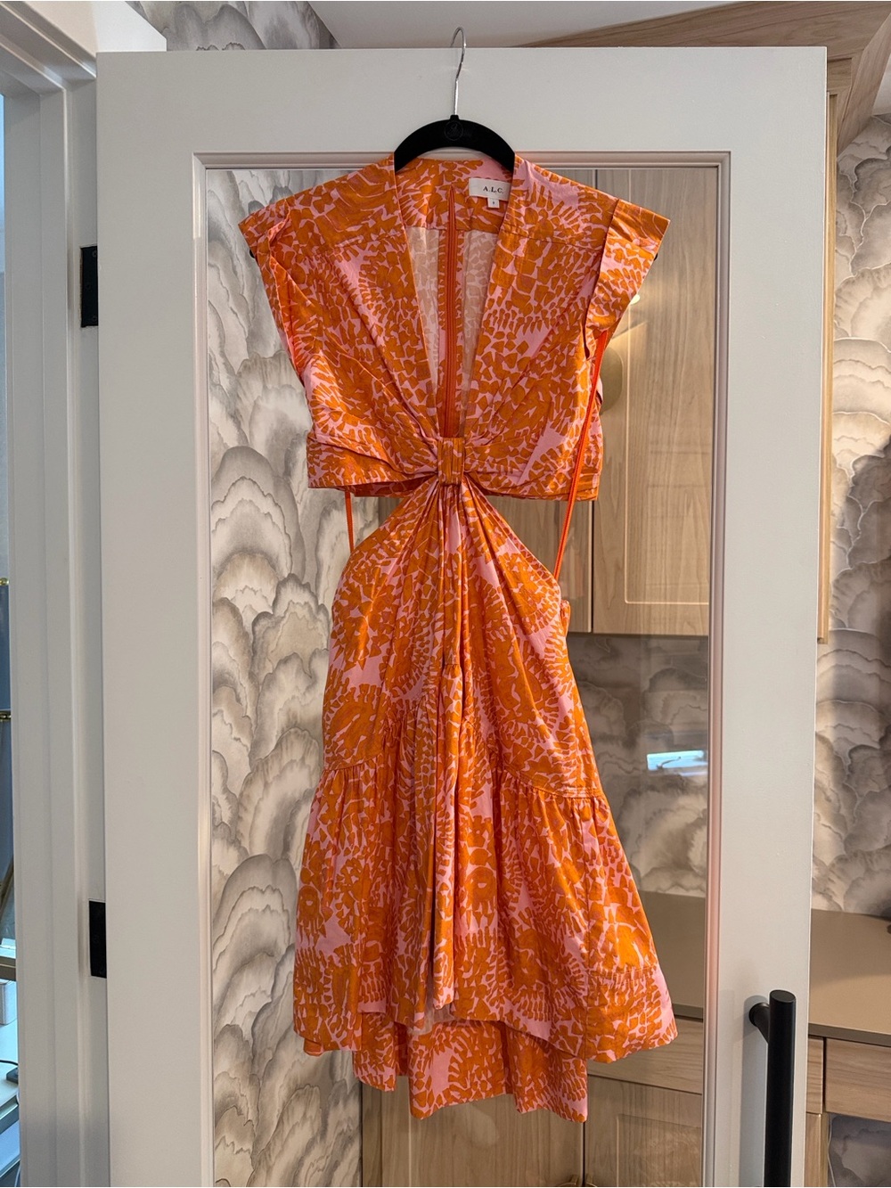 A.L.C. Orange and Pink High-Low Cutout Knot Dress